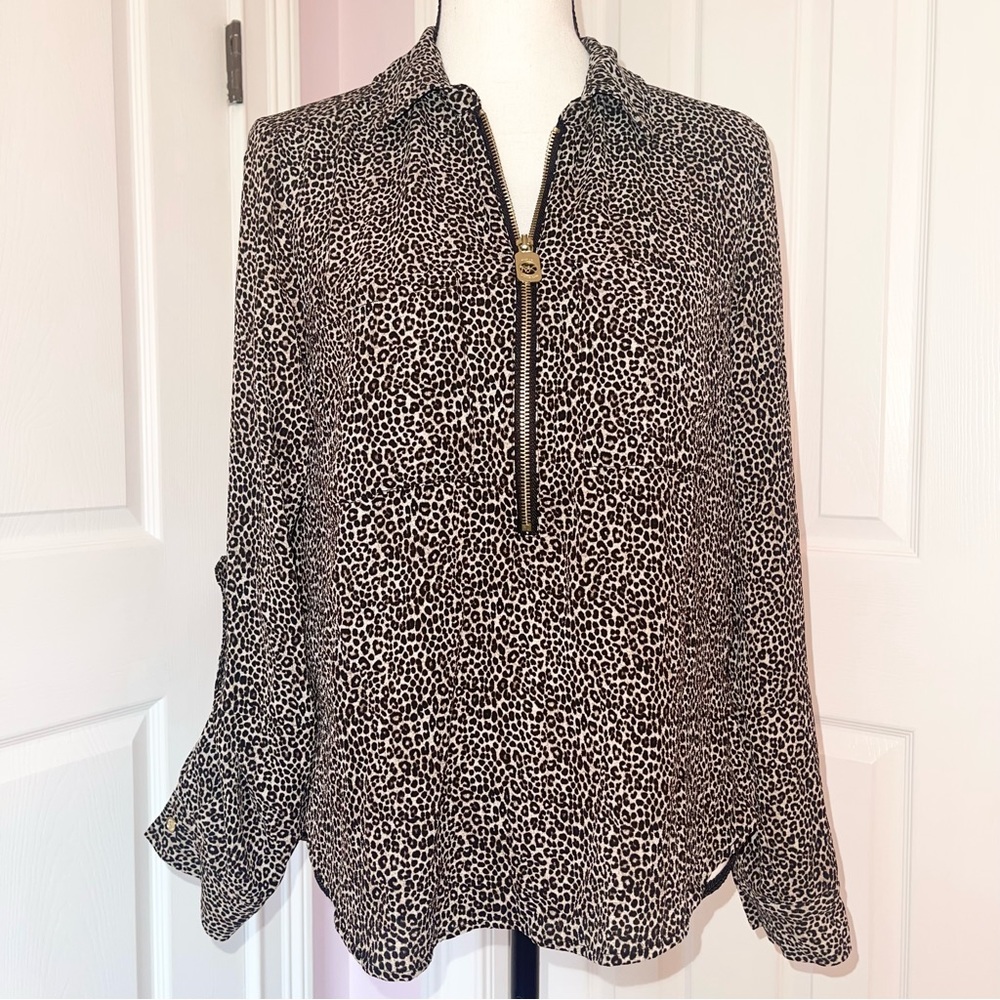 MICHAEL Michael Kors Black and White Leopard Print Blouse